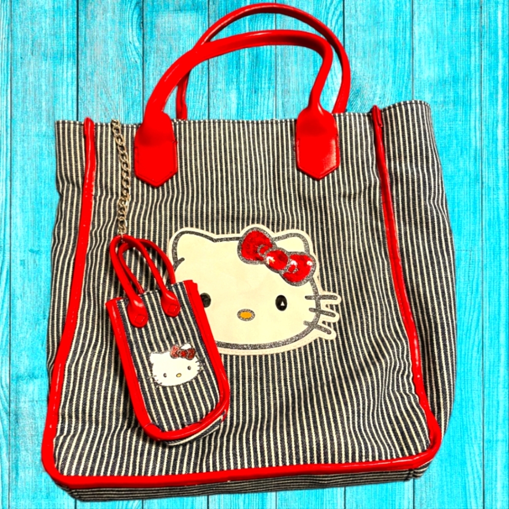 Hello Kitty Sanrio Y2K 2008 Denim Adult Women Handbag Purse Bundle Novelty Kitty